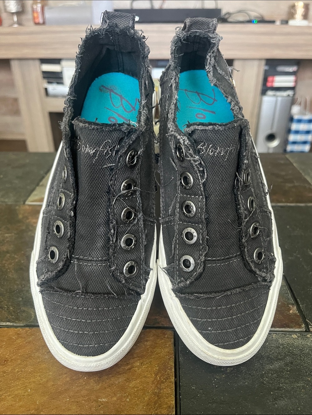 Blowfish Malibu Black Slip-On Distressed Canvas Sneakers Size 6